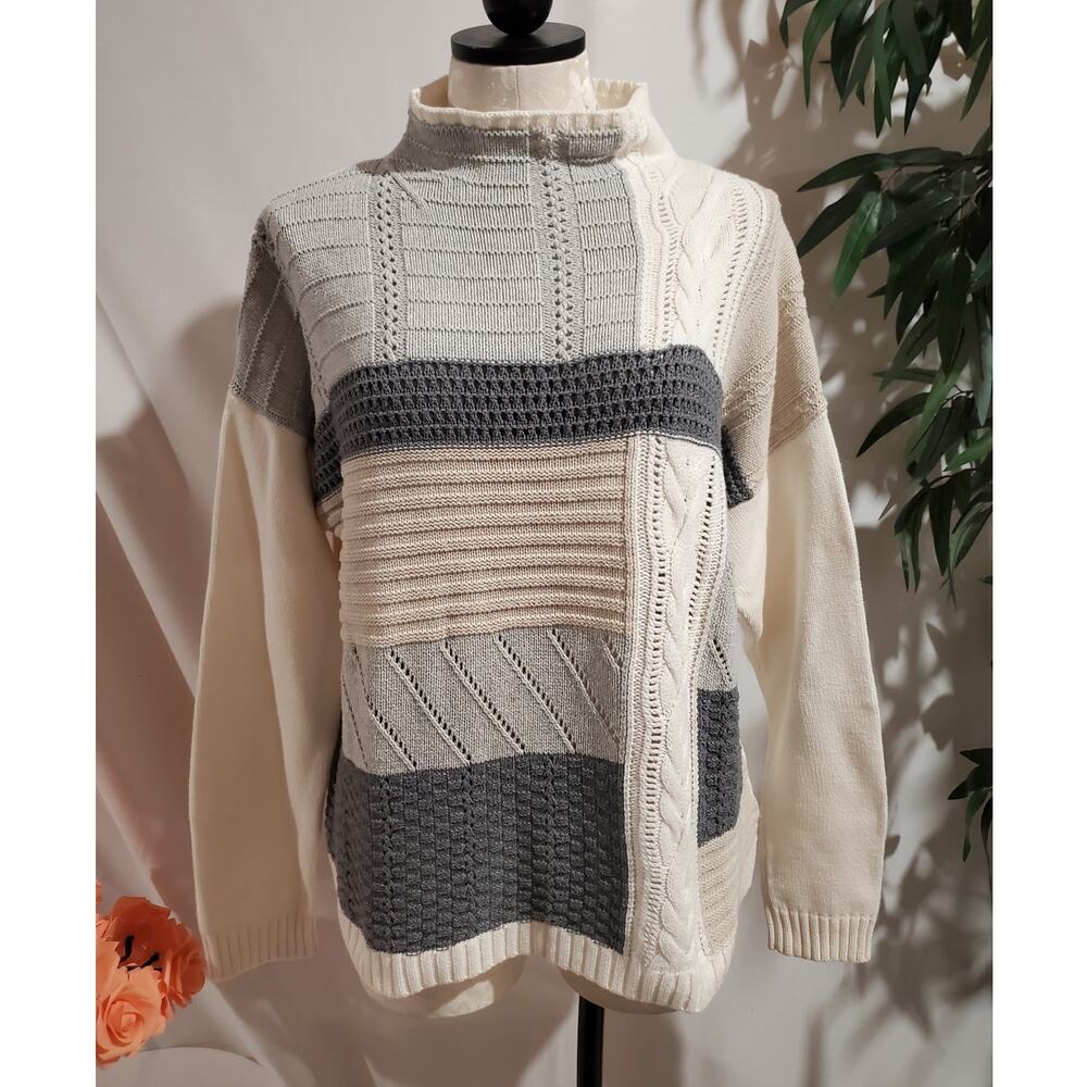 Ralph Lauren Chaps Cable Knit Patchwork Sweater W… - image 1